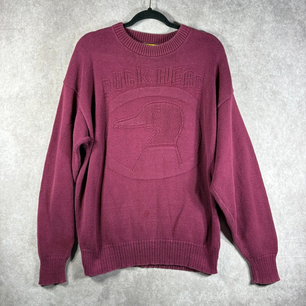 Vintage 90s Duck Head Sweater Mens Medium Purple Heavy Knit Crew Neck Cabincore